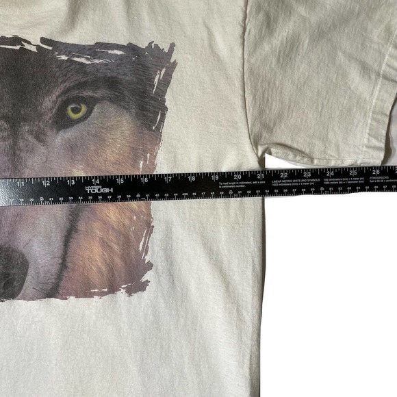 Vintage 90s Habitat Wolf White T-Shirt Size L‎ Wolves Nature Animals Wildlife - Picture 4 of 5